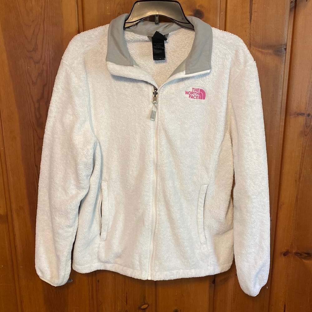 White north face fleece jacket breast cancer awareness